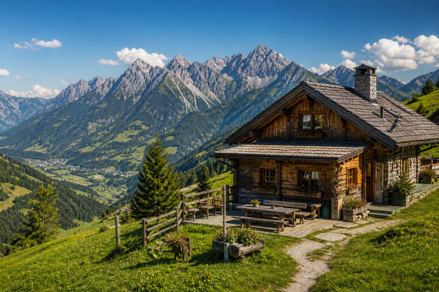 Hütte in Österreich mit Ausblick ins Tal
